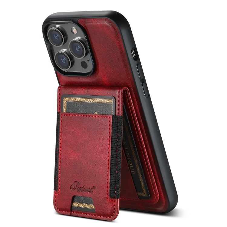 For iPhone 14 Plus Suteni H17 Oil Eax Leather MagSafe Detachable Wallet Phone Case(Red) - HoMEdemic™ 