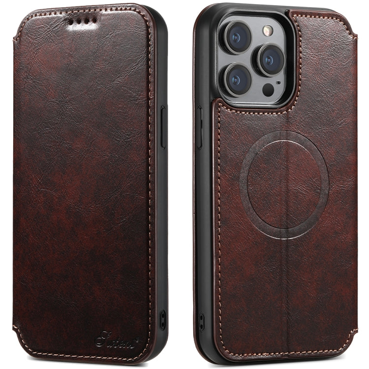 For iPhone 14 Plus Suteni J05 Leather Magnetic Magsafe Phone Case(Brown) - HoMEdemic™ 