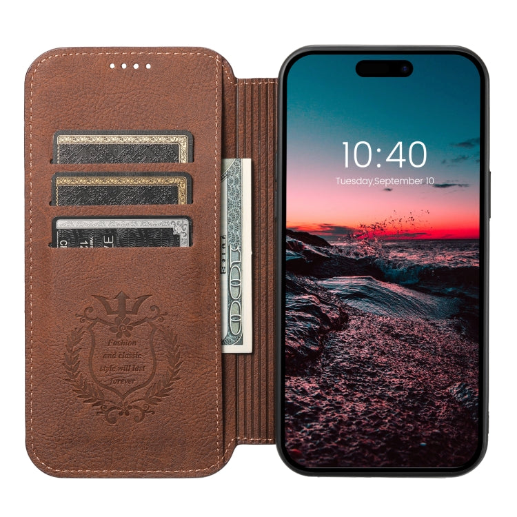 For iPhone 14 Plus Suteni J06 Retro Matte Litchi Texture Leather Magnetic Magsafe Phone Case(Brown) - HoMEdemic™ 