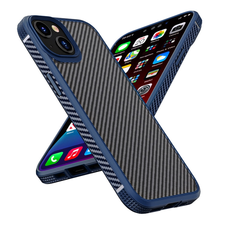 For iPhone 14 Plus iPAKY Carbon Fiber Texture Shockproof PC + TPU Protective Phone Case (Blue) - HoMEdemic™ 