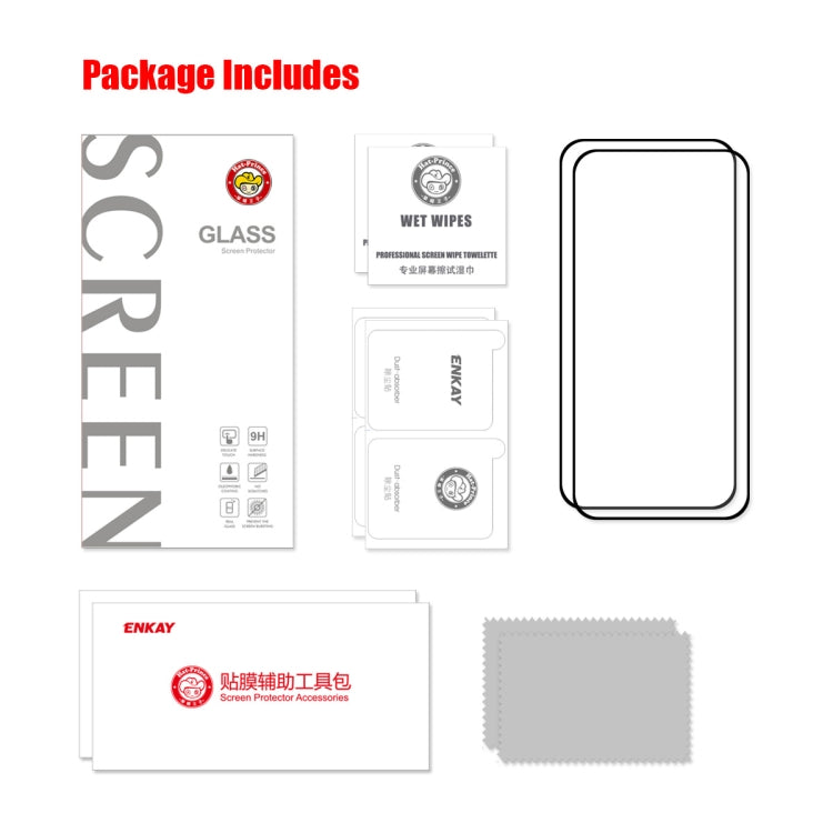 For iPhone 14 Pro 2pcs ENKAY Full Glue 0.26mm 9H 2.5D Tempered Glass Full Film - HoMEdemic™ 