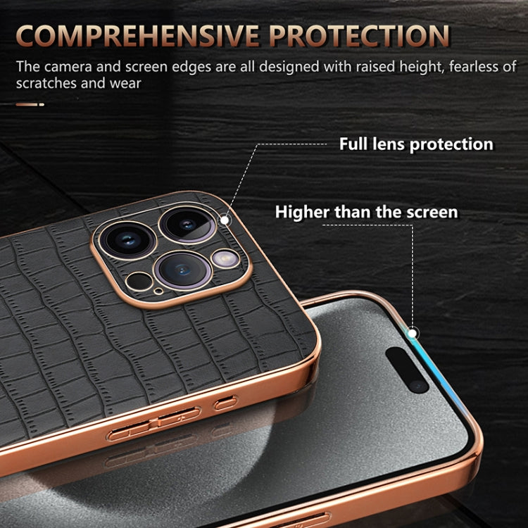 For iPhone 14 Pro AZNS Electroplated Frame Crocodile Texture Full Coverage Phone Case(White) - HoMEdemic™ 
