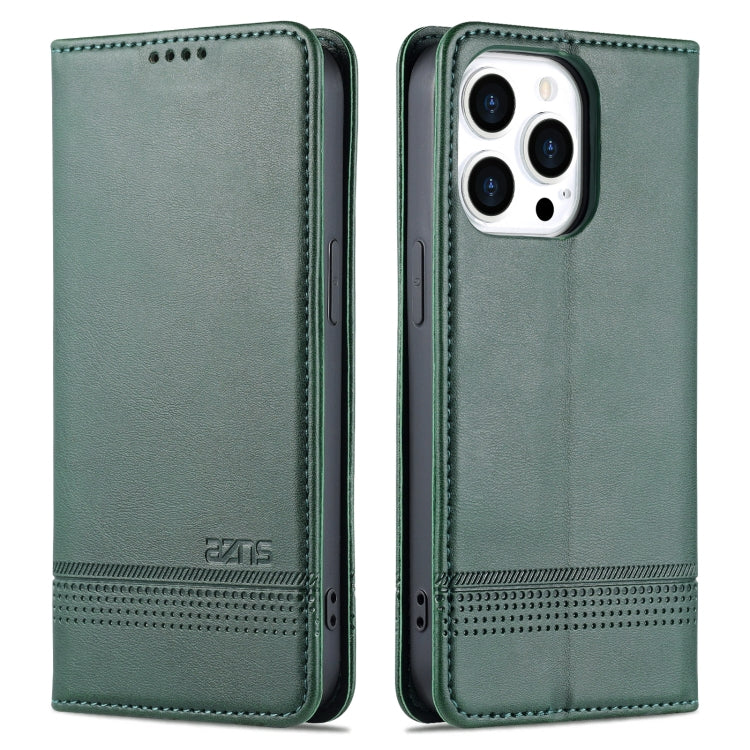For iPhone 14 Pro AZNS Magnetic Calf Texture Flip Leather Phone Case(Dark Green) - HoMEdemic™ 