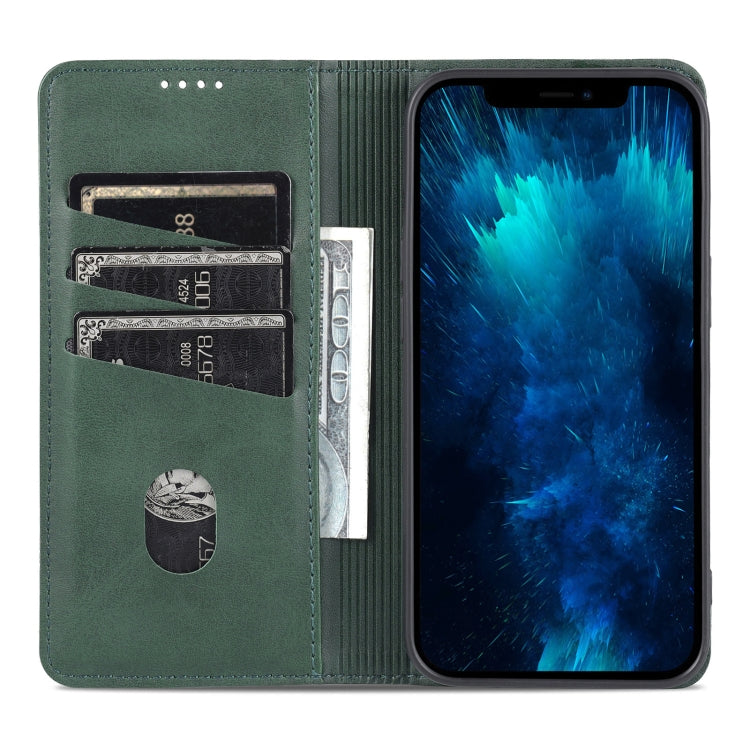 For iPhone 14 Pro AZNS Magnetic Calf Texture Flip Leather Phone Case(Dark Green) - HoMEdemic™ 