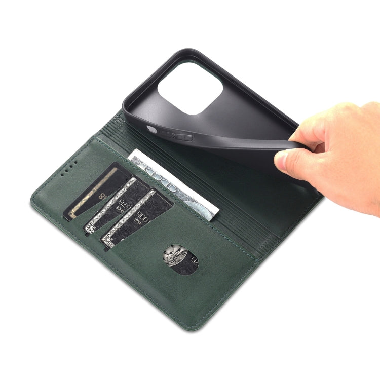 For iPhone 14 Pro AZNS Magnetic Calf Texture Flip Leather Phone Case(Dark Green) - HoMEdemic™ 