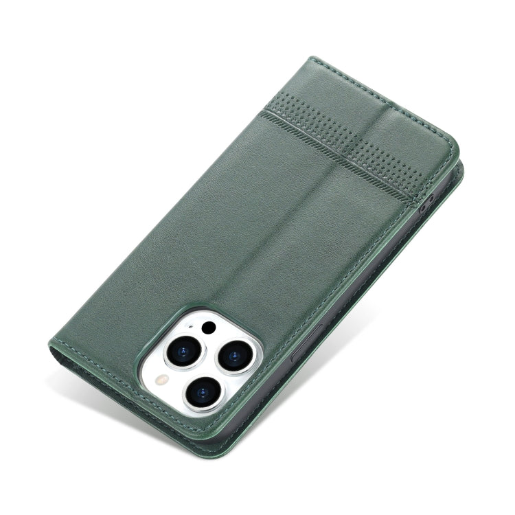 For iPhone 14 Pro AZNS Magnetic Calf Texture Flip Leather Phone Case(Dark Green) - HoMEdemic™ 