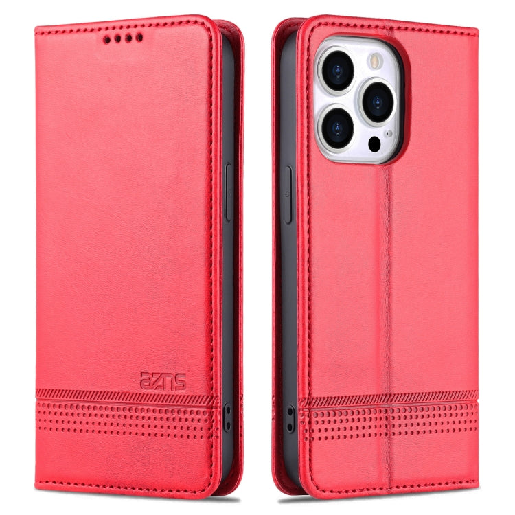For iPhone 14 Pro AZNS Magnetic Calf Texture Flip Leather Phone Case(Red) - HoMEdemic™ 