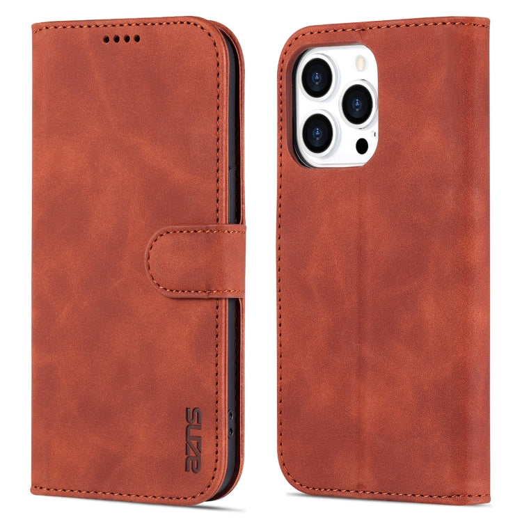 For iPhone 14 Pro AZNS Skin Feel Calf Texture Horizontal Flip Leather Case(Brown) - HoMEdemic™ 