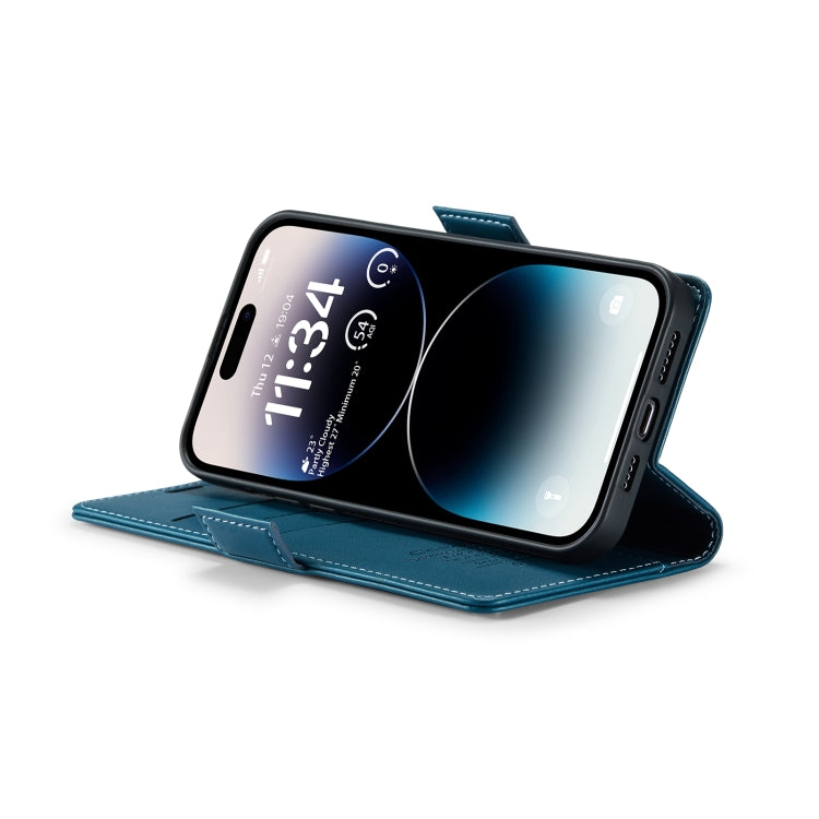 For iPhone 14 Pro CaseMe 023 Butterfly Buckle Litchi Texture RFID Anti-theft Leather Phone Case(Blue) - HoMEdemic™ 
