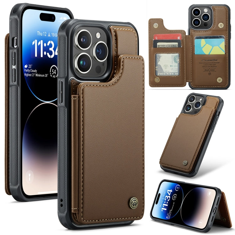 For iPhone 14 Pro CaseMe C22 Card Slots Holder RFID Anti-theft Phone Case(Brown) - HoMEdemic™ 
