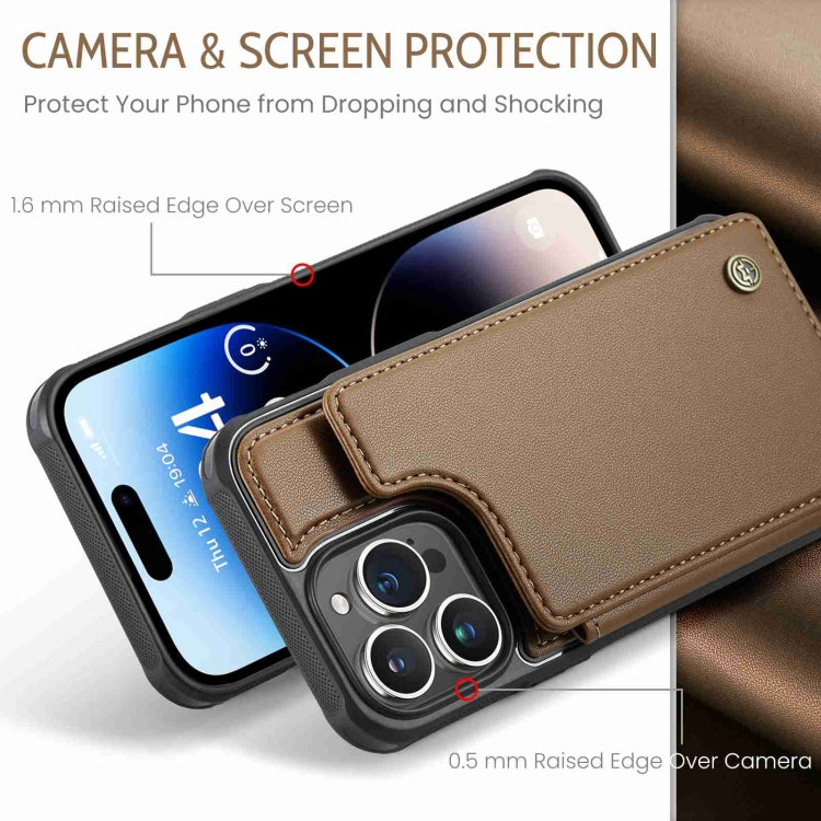 For iPhone 14 Pro CaseMe C22 Card Slots Holder RFID Anti-theft Phone Case(Brown) - HoMEdemic™ 