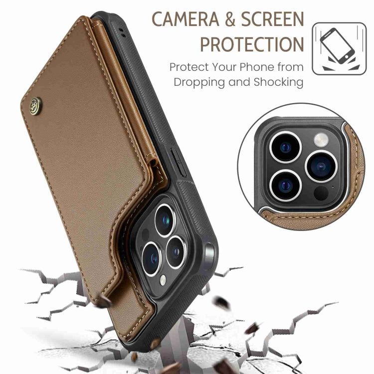 For iPhone 14 Pro CaseMe C22 Card Slots Holder RFID Anti-theft Phone Case(Brown) - HoMEdemic™ 