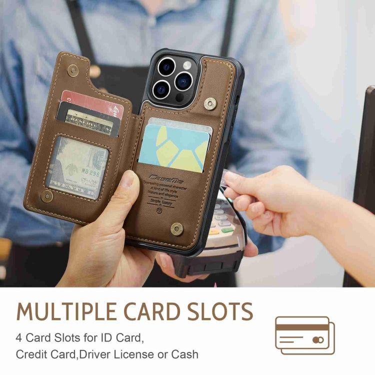For iPhone 14 Pro CaseMe C22 Card Slots Holder RFID Anti-theft Phone Case(Brown) - HoMEdemic™ 