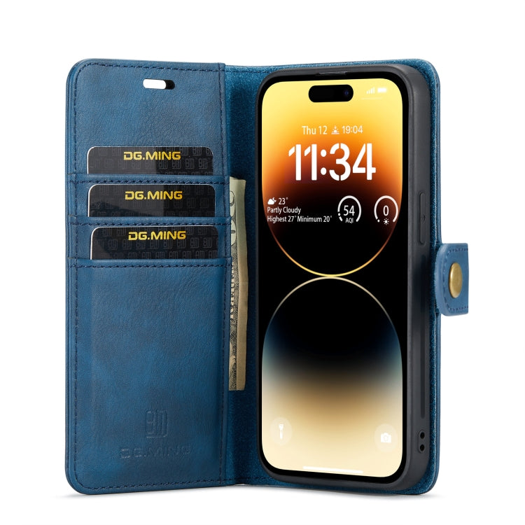 For iPhone 14 Pro DG.MING Crazy Horse Texture Detachable Magnetic Leather Case(Blue) - HoMEdemic™ 