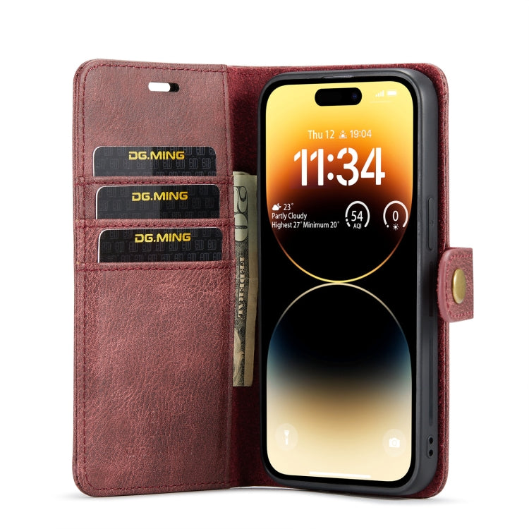 For iPhone 14 Pro DG.MING Crazy Horse Texture Detachable Magnetic Leather Case(Red) - HoMEdemic™ 