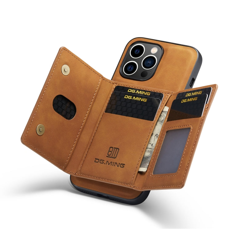 For iPhone 14 Pro DG.MING M2 Series 3-Fold Card Bag Leather Case(Brown) - HoMEdemic™ 