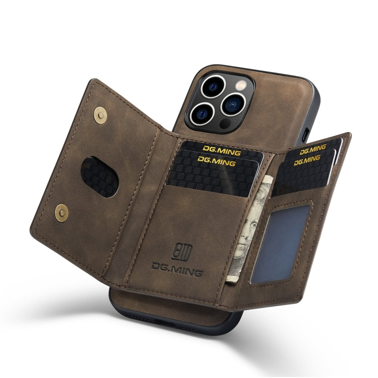 For iPhone 14 Pro DG.MING M2 Series 3-Fold Card Bag Leather Case(Coffee) - HoMEdemic™ 
