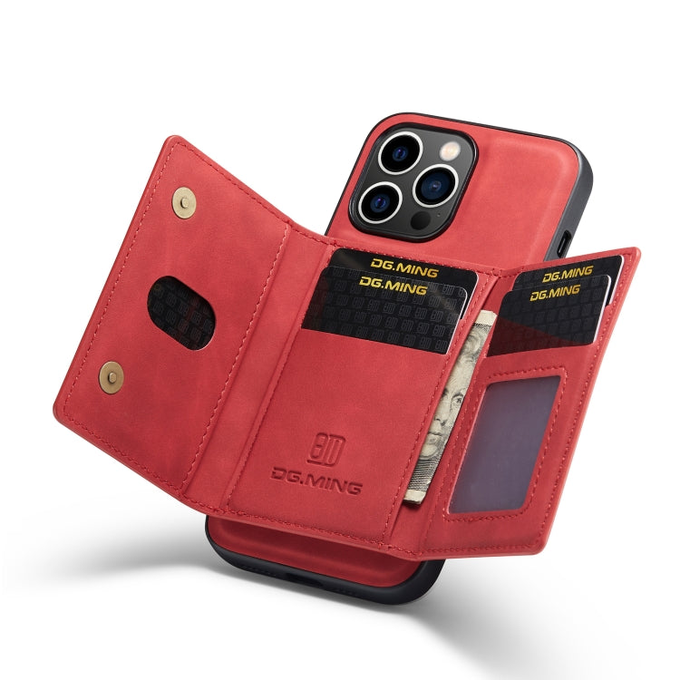 For iPhone 14 Pro DG.MING M2 Series 3-Fold Card Bag Leather Case(Red) - HoMEdemic™ 
