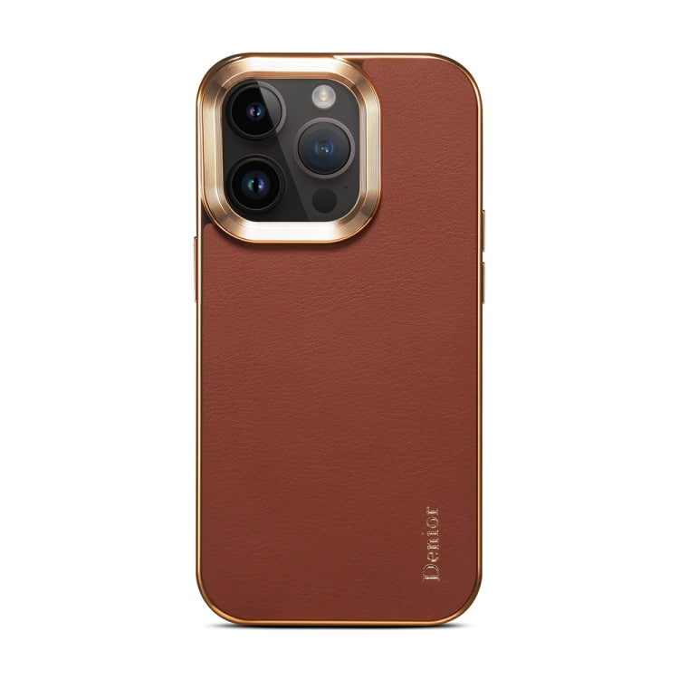 For iPhone 14 Pro Denior Cowhide Leather Plating Phone Case(Brown) - HoMEdemic™ 