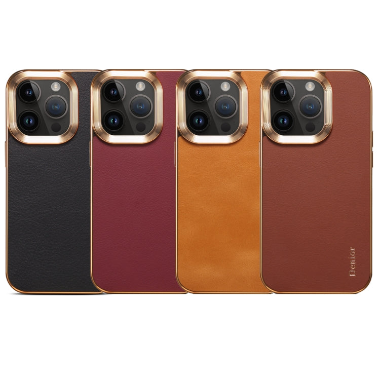 For iPhone 14 Pro Denior Cowhide Leather Plating Phone Case(Brown) - HoMEdemic™ 