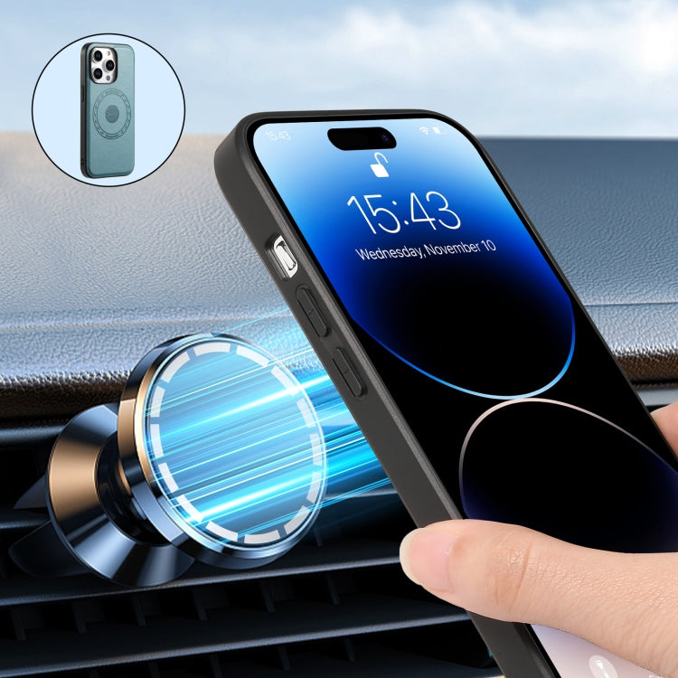 For iPhone 14 Pro Denior Cowhide Texture Leather MagSafe Phone Case(Blue) - HoMEdemic™ 