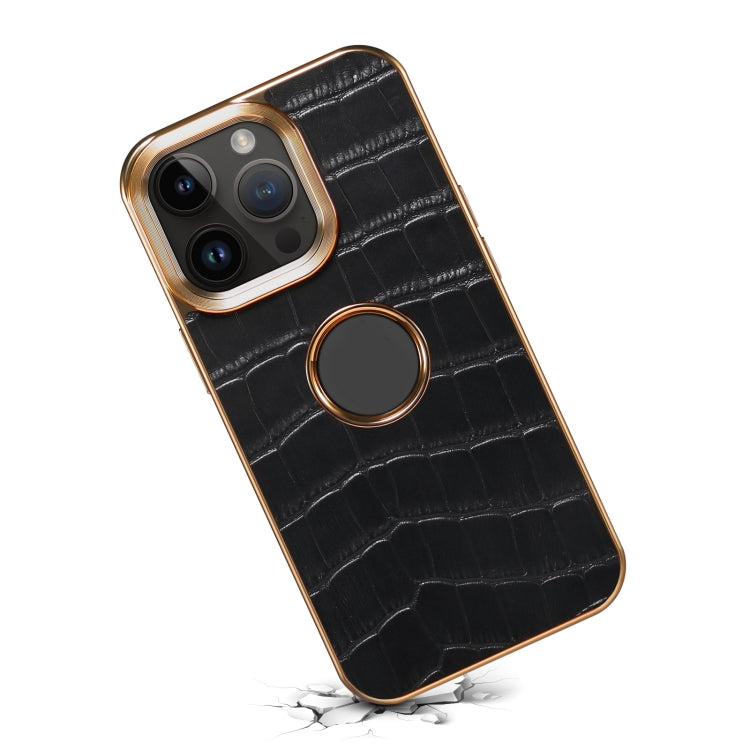 For iPhone 14 Pro Denior Crocodile Texture Genuine Leather Electroplating Phone Case(Black) - HoMEdemic™ 