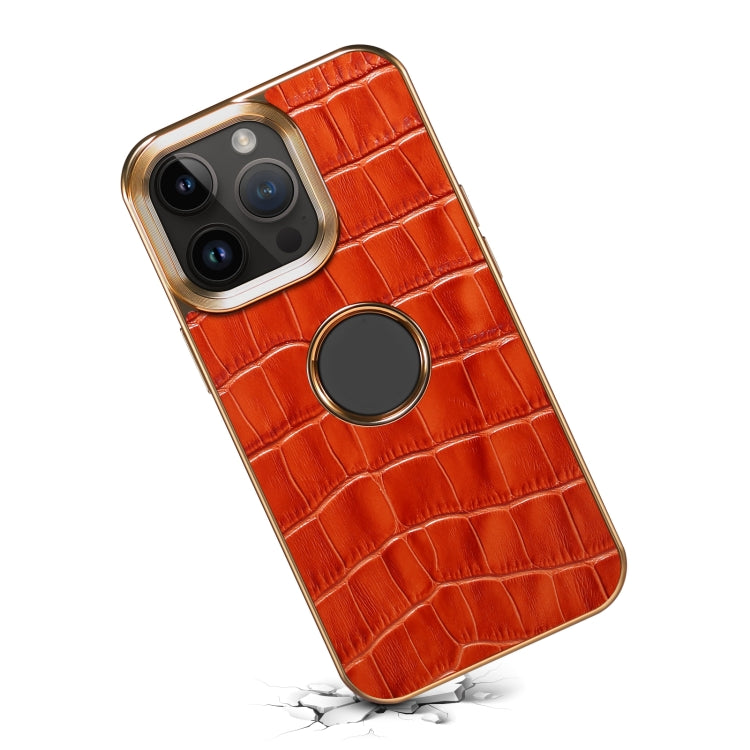 For iPhone 14 Pro Denior Crocodile Texture Genuine Leather Electroplating Phone Case(Mocha Brown) - HoMEdemic™ 