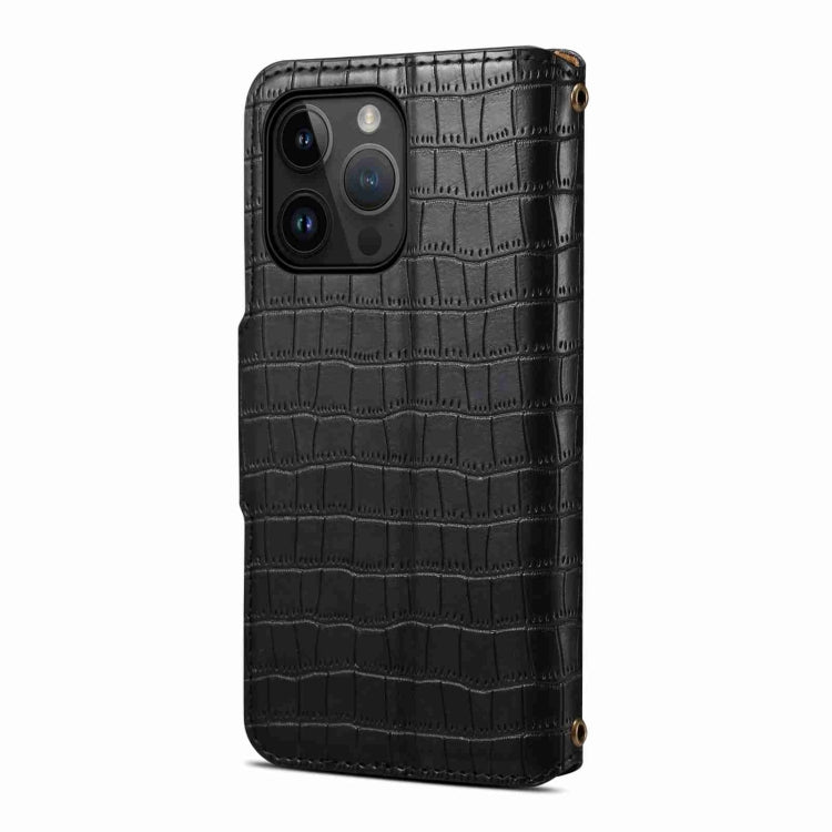 For iPhone 14 Pro Denior Crocodile Texture Oil Edge Leather Phone Case(Black) - HoMEdemic™ 