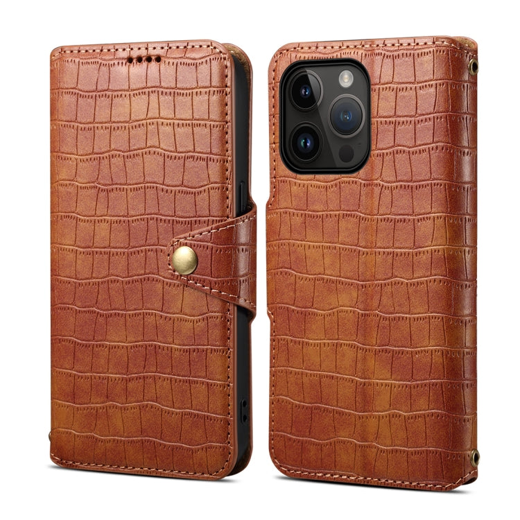 For iPhone 14 Pro Denior Crocodile Texture Oil Edge Leather Phone Case(Brown) - HoMEdemic™ 