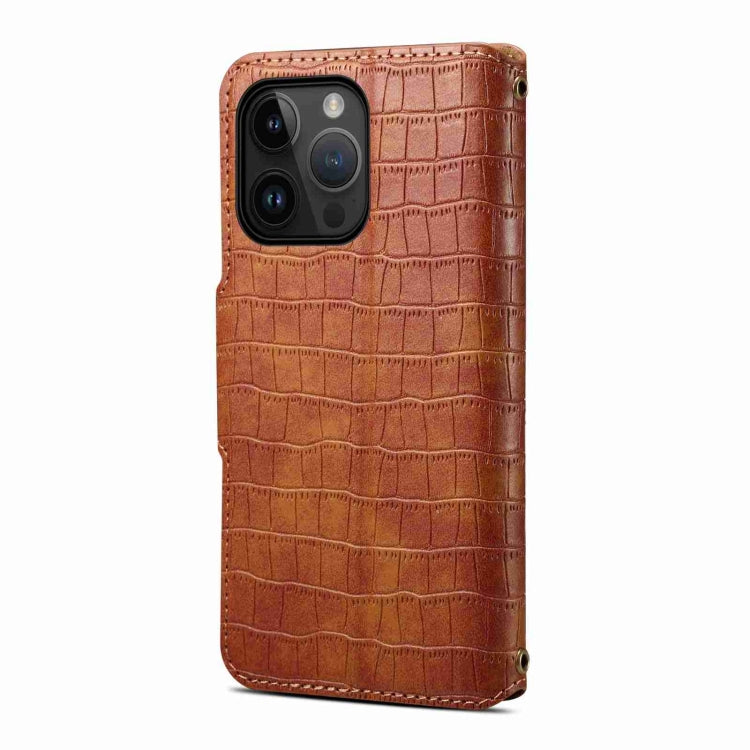 For iPhone 14 Pro Denior Crocodile Texture Oil Edge Leather Phone Case(Brown) - HoMEdemic™ 