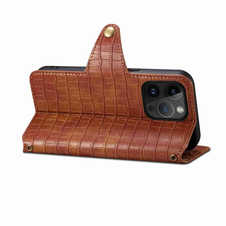 For iPhone 14 Pro Denior Crocodile Texture Oil Edge Leather Phone Case(Brown) - HoMEdemic™ 
