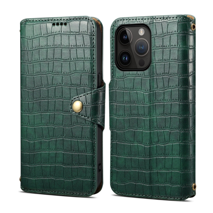 For iPhone 14 Pro Denior Crocodile Texture Oil Edge Leather Phone Case(Green) - HoMEdemic™ 
