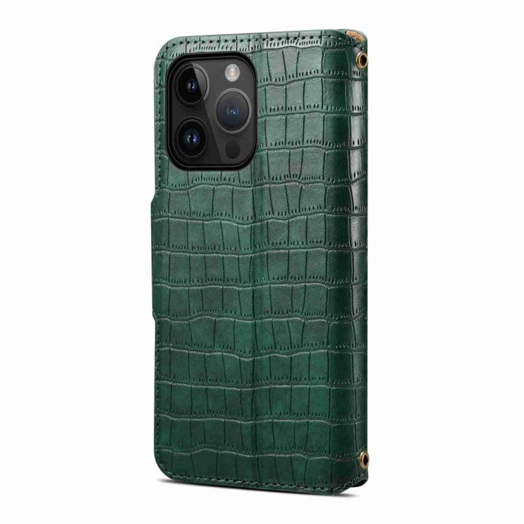 For iPhone 14 Pro Denior Crocodile Texture Oil Edge Leather Phone Case(Green) - HoMEdemic™ 