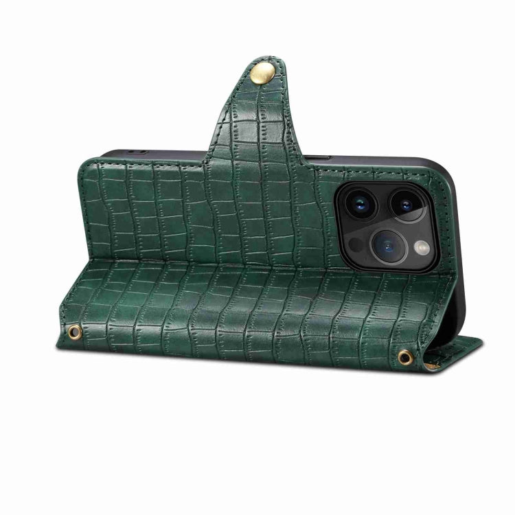 For iPhone 14 Pro Denior Crocodile Texture Oil Edge Leather Phone Case(Green) - HoMEdemic™ 