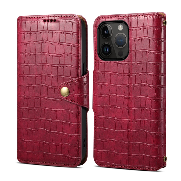 For iPhone 14 Pro Denior Crocodile Texture Oil Edge Leather Phone Case(Rose Red) - HoMEdemic™ 