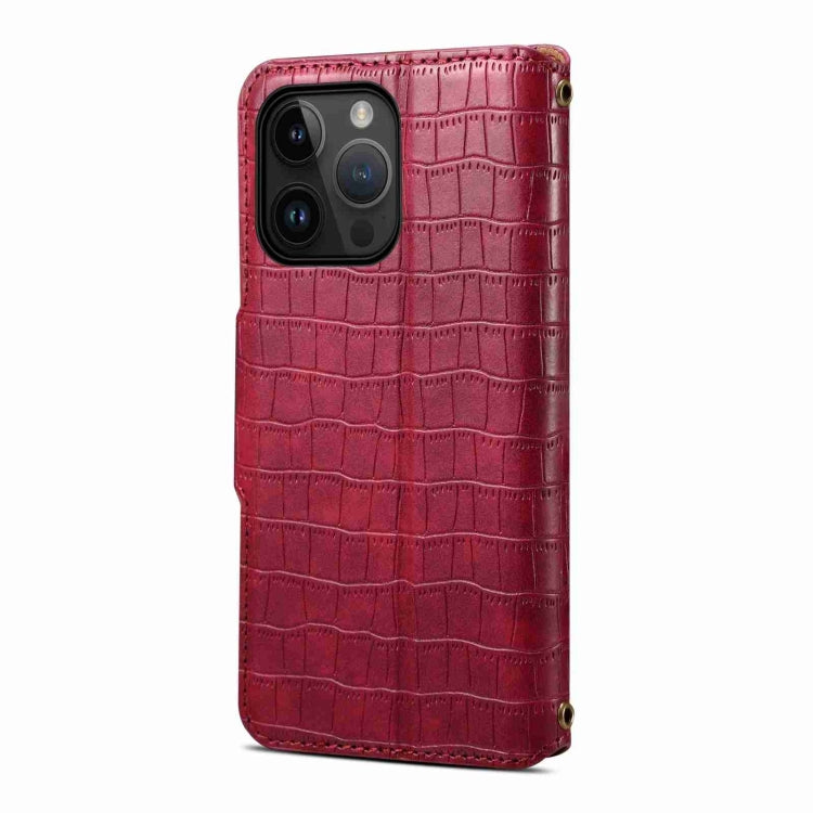For iPhone 14 Pro Denior Crocodile Texture Oil Edge Leather Phone Case(Rose Red) - HoMEdemic™ 