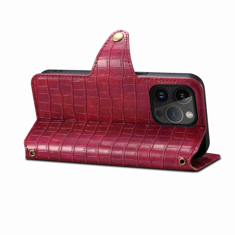 For iPhone 14 Pro Denior Crocodile Texture Oil Edge Leather Phone Case(Rose Red) - HoMEdemic™ 