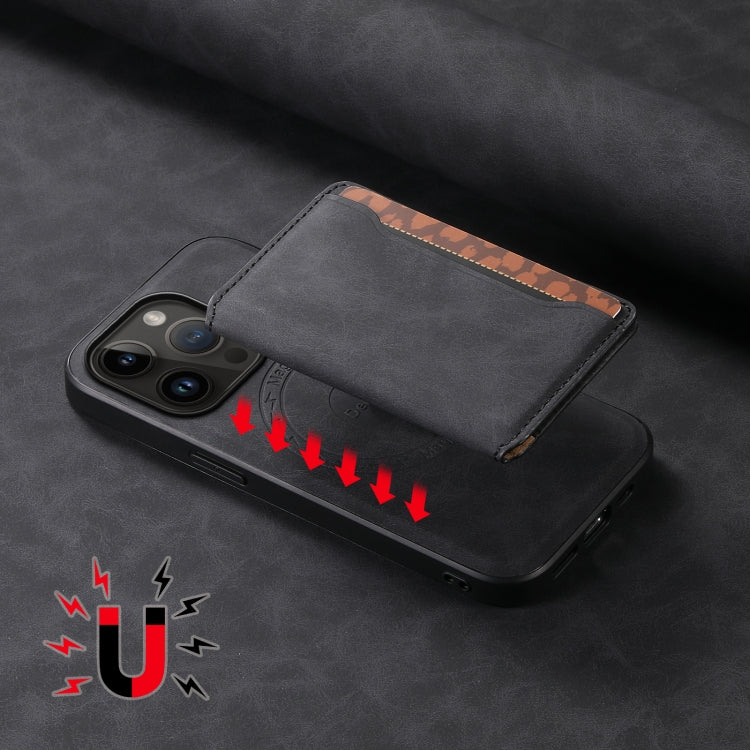 For iPhone 14 Pro Denior D13 Retro Texture Leather MagSafe Card Bag Phone Case(Black) - HoMEdemic™ 