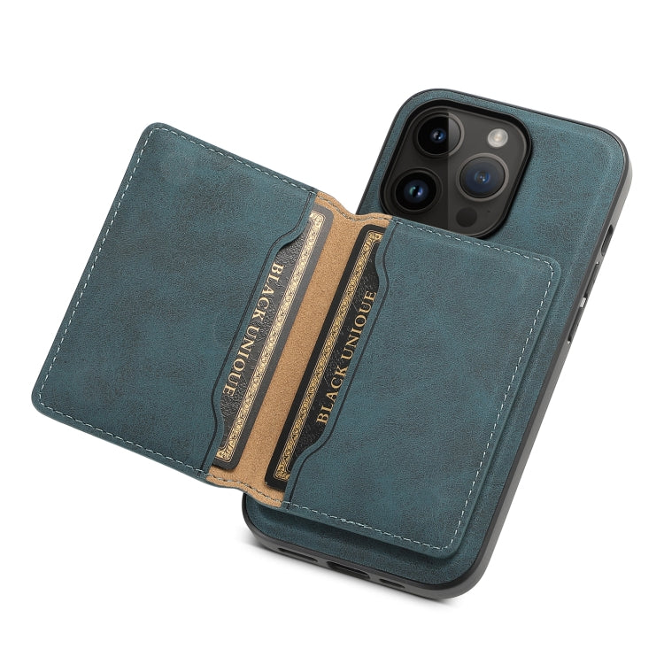 For iPhone 14 Pro Denior D13 Retro Texture Leather MagSafe Card Bag Phone Case(Blue) - HoMEdemic™ 
