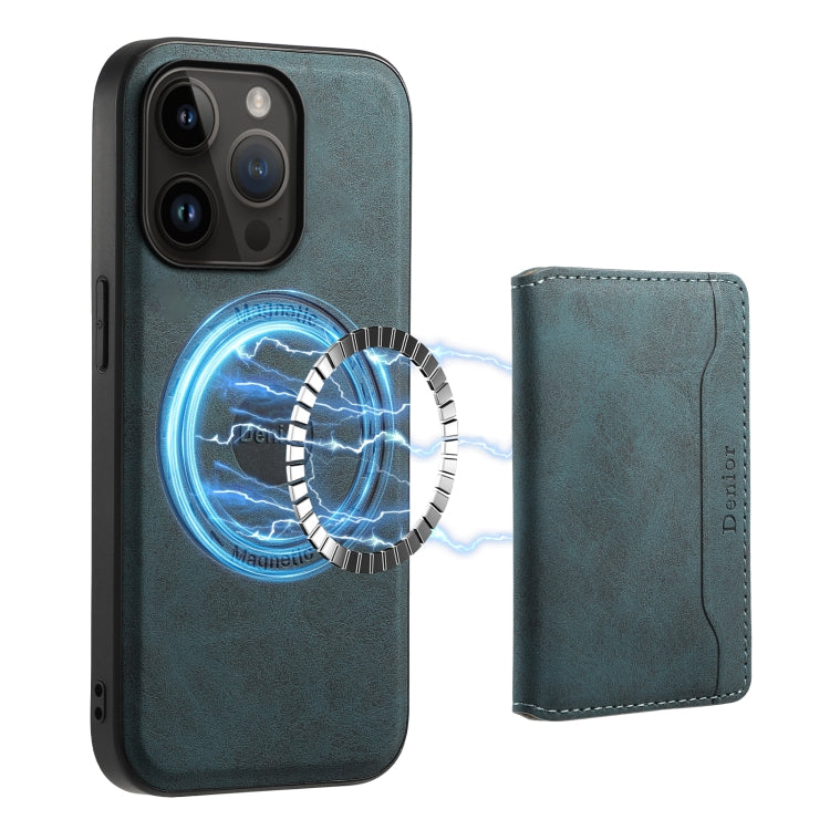 For iPhone 14 Pro Denior D13 Retro Texture Leather MagSafe Card Bag Phone Case(Blue) - HoMEdemic™ 