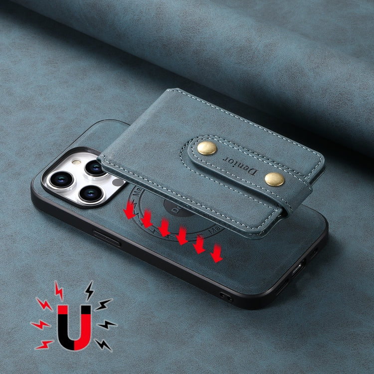 For iPhone 14 Pro Denior D14 NK Retro Pattern MagSafe Magnetic Card Holder Leather Phone Case(Blue) - HoMEdemic™ 