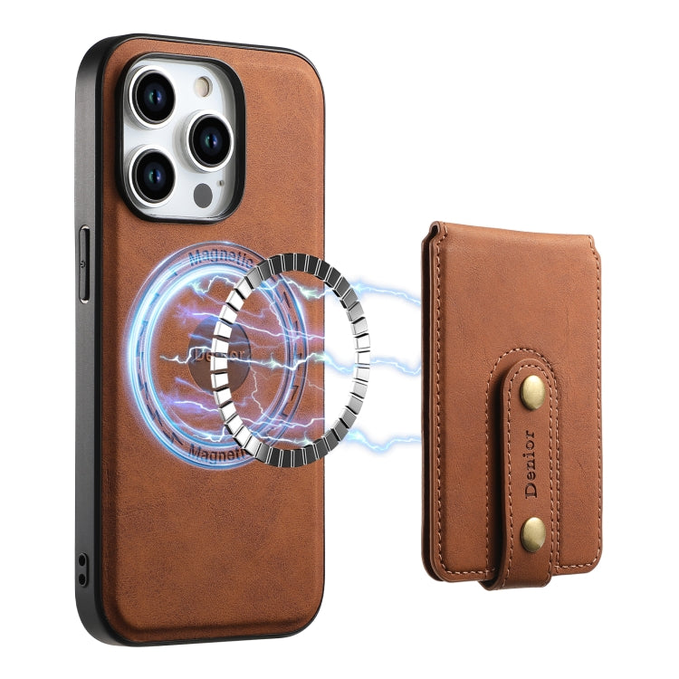 For iPhone 14 Pro Denior D14 NK Retro Pattern MagSafe Magnetic Card Holder Leather Phone Case(Brown) - HoMEdemic™ 