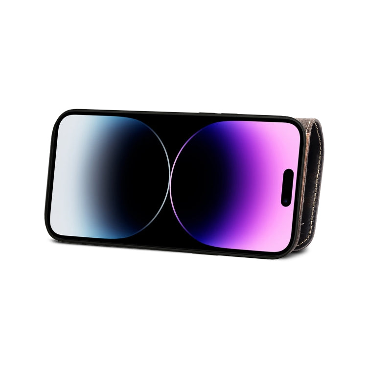 For iPhone 14 Pro Denior Oil Wax Cowhide Magnetic Button Genuine Leather Case(Black) - HoMEdemic™ 