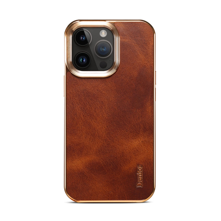 For iPhone 14 Pro Denior Oil Wax Cowhide Plating Phone Case(Brown) - HoMEdemic™ 