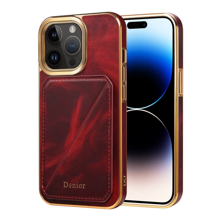 For iPhone 14 Pro Denior Oil Wax Leather Electroplating Card Slot Holder Phone Case(Red) - HoMEdemic™ 