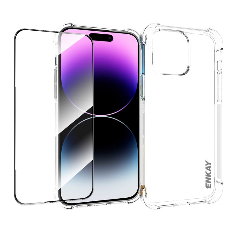 For iPhone 14 Pro ENKAY Hat-Prince Transparent TPU Shockproof Phone Case with Glass Film - HoMEdemic™ 