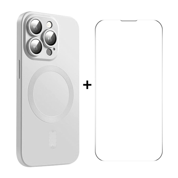 For iPhone 14 Pro ENKAY MagSafe Matte TPU Phone Case with Lens Film & Screen Glass Film(Silver) - HoMEdemic™ 