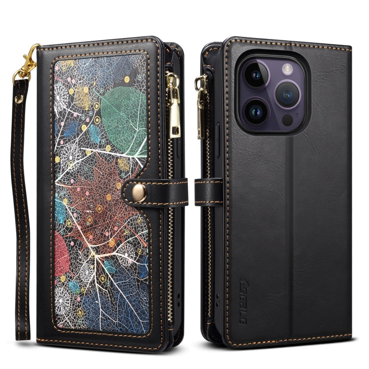 For iPhone 14 Pro ESEBLE Star Series Lanyard Zipper Wallet RFID Leather Case(Black) - HoMEdemic™ 