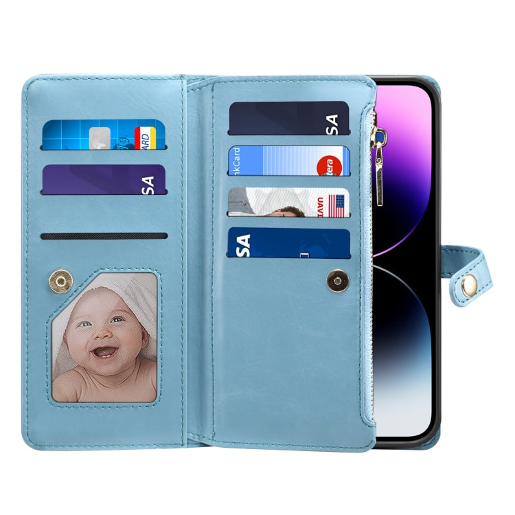 For iPhone 14 Pro ESEBLE Star Series Lanyard Zipper Wallet RFID Leather Case(Blue) - HoMEdemic™ 