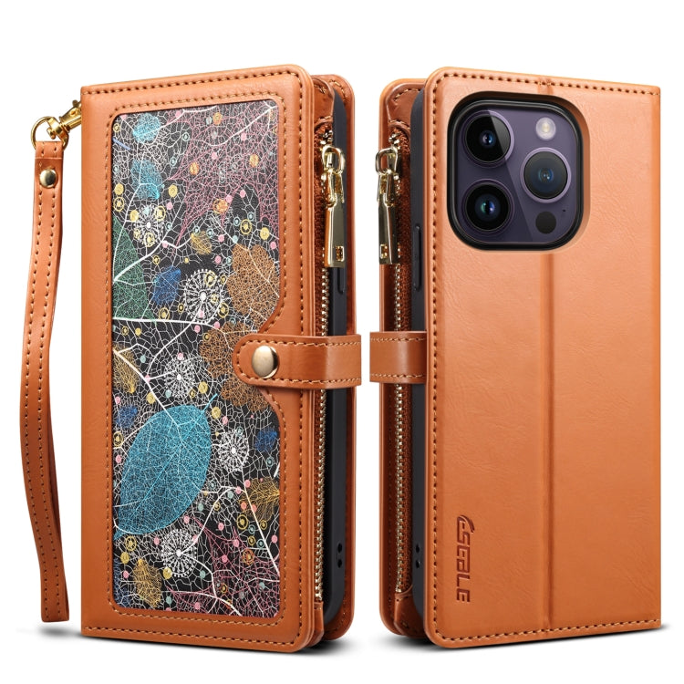 For iPhone 14 Pro ESEBLE Star Series Lanyard Zipper Wallet RFID Leather Case(Brown) - HoMEdemic™ 